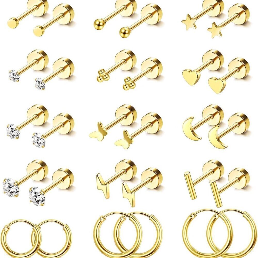 Stud Earrings Surgical Steel 14K Gold Sensitive Ears
